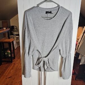 Mustard Seed Light Gray Tie-Front Long Sleeve Sweatshirt